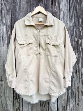 Aerie OFFLINE corduroy quarter zip shacket cream size medium